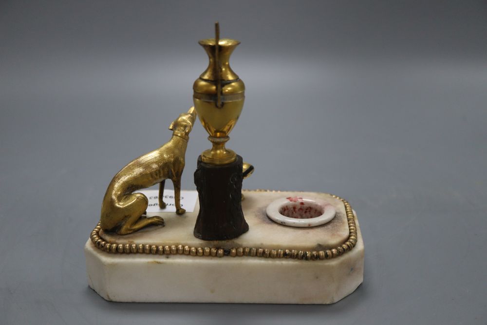 A Weekes marble and gilt metal inkwell, height 14.5cm